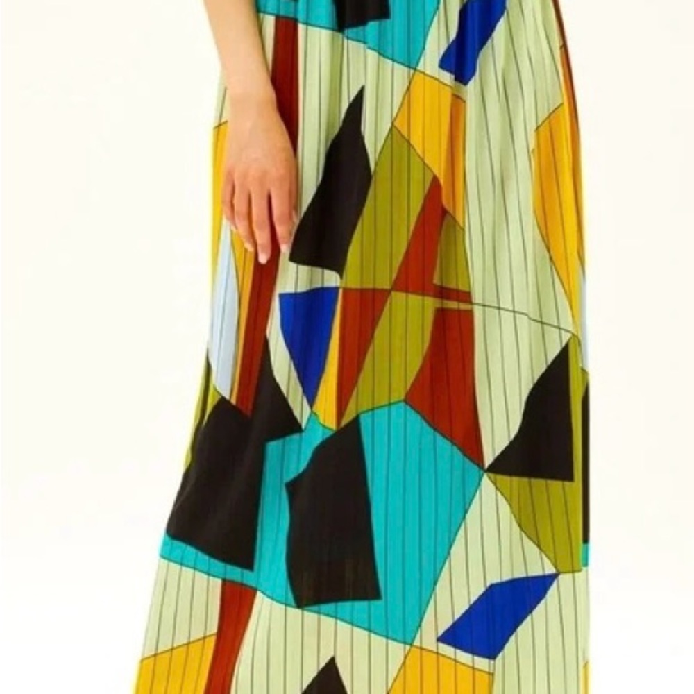 Jon & Anna Blue and Yellow Pleated Maxi Skirt Resort Wear